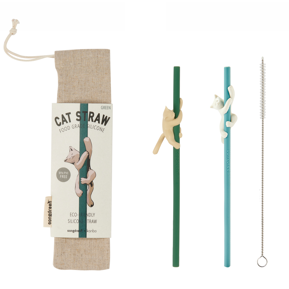 Cat Straw Set – Green & Blue - Image 2