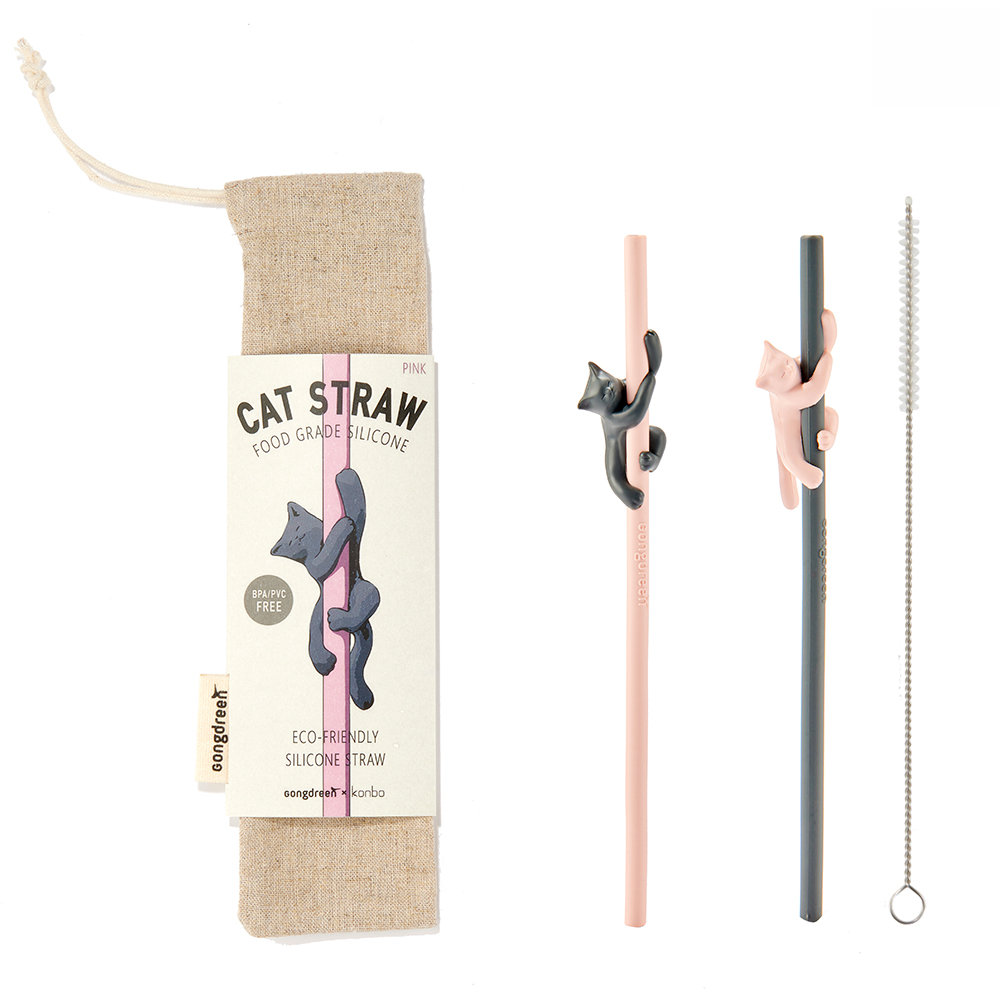 Cat Straw Set – Black & Pink - Image 2