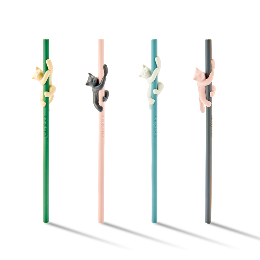 Cat Straw Set – Black & Pink